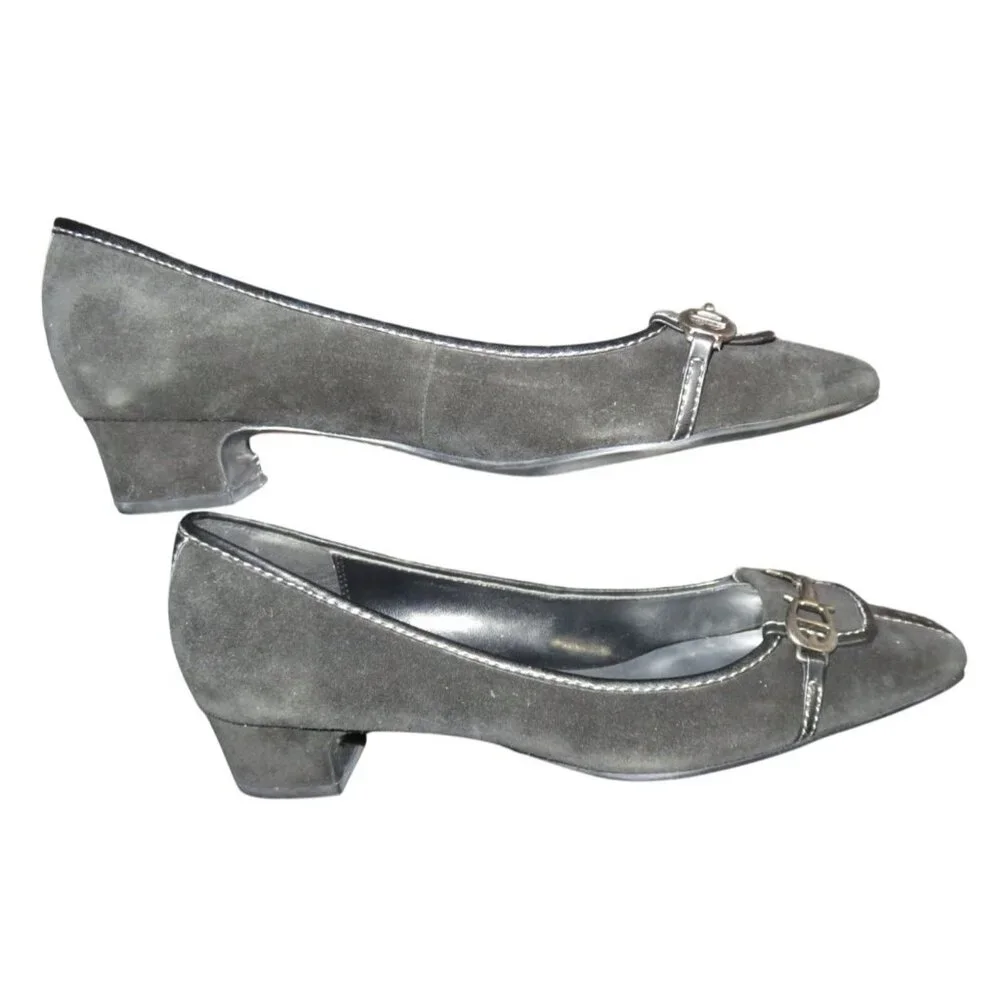 Etienne Aigner Black Italian Suede & Leather Horsebit Buckle D'orsay Pumps sz 8